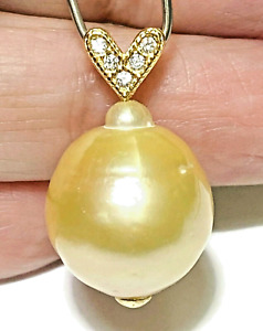 Gorgeous Huge 13.6 x 15.6mm Natural Gold Philippines South Sea Pearl Pendant