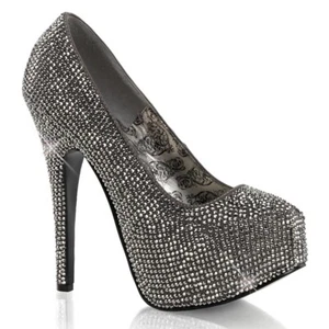 Zapatos de salón Reino Unido 8 Bordello Teeze 06R gris satinado pedrería 5,75" tacón oculto en forma de P - Imagen 1 de 1