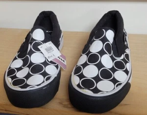 VTG NEW NWT 1990s Airwalk Slip On Black and White Polka Dot Canvas WOMEN'S Sz 5 - Picture 1 of 12