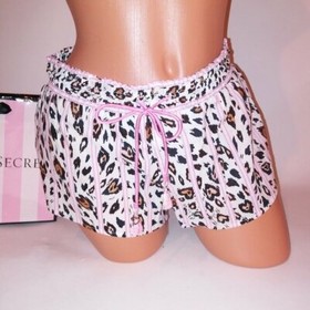 Victoria Secret Sleep Shorts Medium Pink White Black Leopard Animal Print New