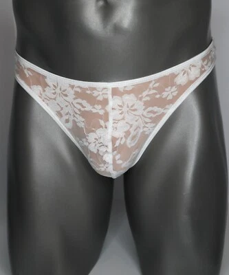 MEN'S WHITE LACE THONG SIZE MEDIUM - Image 1 of 4