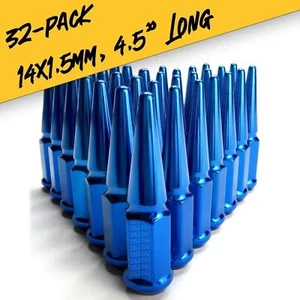 Set of 32 Hardened Blue Steel Spike Lug Nuts 14x1.5mm Fits Chevy 8 Lug Vehicles - Picture 1 of 7