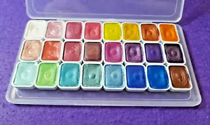 Metallic Pearl Watercolor Paint, 24 Colors, Solid Quarter Pans Set, Glittering, - Picture 1 of 9