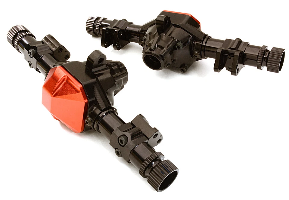Integy Aluminum Axle (2) Housings w/ Diff Covers : SCX10 II OBM-1343BLACKRED - Image 1 of 1