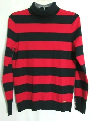 Suéter Tommy Hilfiger Rojo y Azul Rayas Botón Manga Larga Cuello Alto S Usado en Excelente Condición Foto 1 de 4