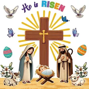 Easter Bulletin Board Decorations He Is Risen Cross Church Set Classroom Chal... - Picture 1 of 8