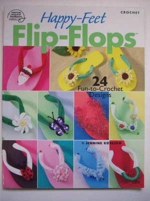 Happy Feet Flip Flops crochet pattern ladybug flowers frog butterfly pig - Image 1 of 2