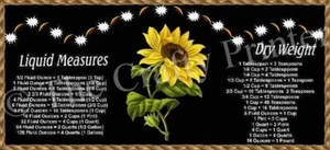 LARGE 10"x4.5" SUNFLOWER MAGNET with Handy Kitchen Conversion Chart - Picture 1 of 1
