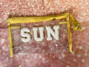 Clear /White/Gold toiletries bag, Travel, makeup, "SUN" labels fur/glitter - Picture 1 of 5