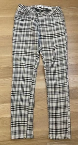 Ranbeeri~Skinny Stretchy Pants~Womens US 7~AUS 8~EUR 40~Beige Black Plaid~Cotton - Picture 1 of 10