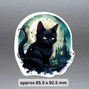 Enchanted black cat sticker. green eyes quality waterproof vinyl 85.5 x 92.5 mm - Bild 1 von 6