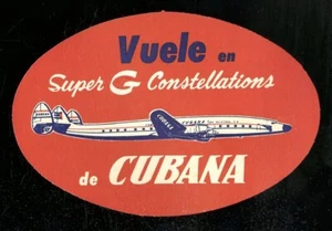 Vintage VUELE SUPER G CONSTELLATIONS CUBANA mit Flugzeug Airline Gepäck Etikett - Bild 1 von 2