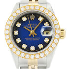 Rolex Femmes Datejust 69173 Bleu Vignette 18K Or & Acier 1 CT Montre Diamant