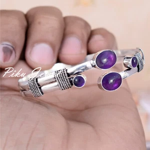 Bracciale Bohemien in argento sterling 925 con multi gemma ametista africana ... - Foto 1 di 6