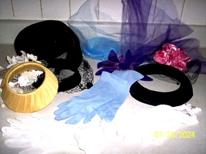 Vintage Damen Hüte Konvolut 8 Hüte im Pillendosenstil und 3 Handschuhsets aus den 50er Jahren - Bild 1 von 5