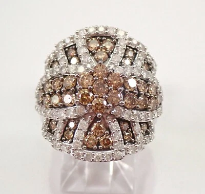 White Gold Cognac and White Diamond Cluster Ring Size 7 FREE SIZING - Image 1 of 4