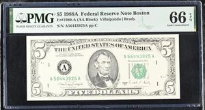 1988A $5 Federal Reserve Note Fr-1980-A Boston PMG66 Gem EPQ - Picture 1 of 2