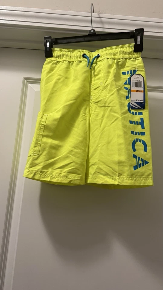 Nautica Neon Yellow Boys' Striped Swim Short Size S/P 8. NWT - Image 1 of 4