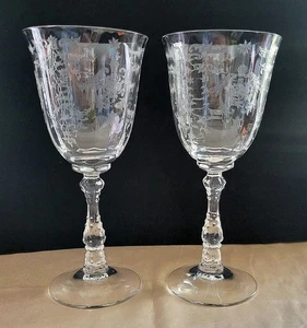 2 Fostoria Navarra klare geätzte Kristall Wein 8 Unzen Kelche Stielgläser 7,5" Vintage  - Bild 1 von 19