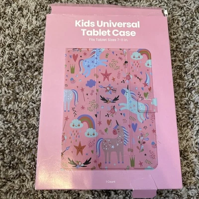 Kids Unicorns Universal Tablet Case Pink heart Cloud Rainbow Bird Fits 7- 11" - Image 1 of 4
