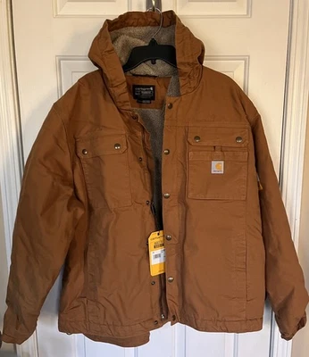Chaqueta utilitaria Carhartt calce relajado lavado pato Sherpa forrada marrón 2XL 0J3826-M Foto 1 de 4