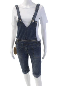 Last Girl Girls Cotton Denim Two Pocket Sleevelesss Short Overalls Blue Size L - Picture 1 of 4