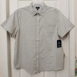Mens Button Down Commuter Shirt Size 3XL White Beige Plaid Dress Shirt NWT - Picture 1 of 14