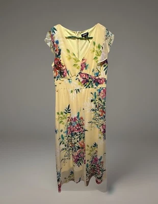 DKNY 花卉连衣裙女式 10 码黄色花卉图案小屋核心浪漫 — 第 1/4 张图片