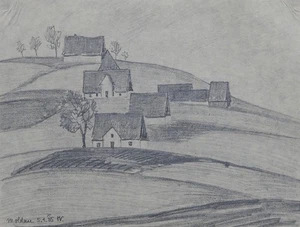 Hans Venter Moldava paesaggio montano Monti Metalliferi disegno originale 1925 - Foto 1 di 2