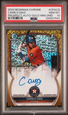 2023 Bowman Chrome Prospect Camilo Diaz #CPA-CD Gold Mini Diamond Auto PSA 10 - Image 1 of 2