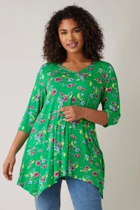 Evans Curve Women's Plus Size Floral Print Hanky Hem Top - Picture 1 of 10