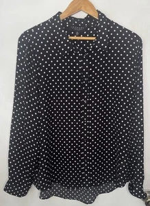 Laundry Shelli Segal Black & White Polka Dot Long Sleeve Button-Up Blouse XL NEW - Picture 1 of 8