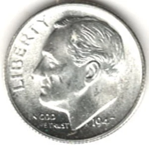 1947 S ROOSEVELT GROSCHEN in B U ZUSTAND ~ stk 47-2 - Bild 1 von 4