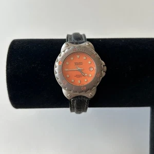 Gruen Womens Stainless Steel Watch With Orange Dial & Black Leather Band - Picture 1 of 7