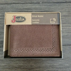Cartera Justin Roughout Cuero Doble Plegable Marrón RFID Western 23093842W1 NUEVA - Imagen 1 de 5