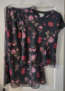 Vintage Miss Dorby Women 14 Floral Skirt & Blouse Set Floral Tea Party Cottage - Picture 1 of 11