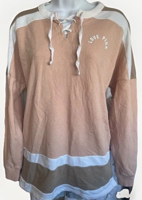 Camiseta deportiva de hockey Victoria's Secret ROSA simulada champán y arcilla con cordones cuello para mujer XS Foto 1 de 4