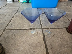 Vintage Martini Gläser 2 Stück Colbalt Blue mit klarem Stiel 7,5" hoch - Bild 1 von 4