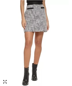 Karl Lagerfeld Paris Tweed Doppeltaschen Rock Large Schwarz Weiß Faux Damen Neu - Bild 1 von 9