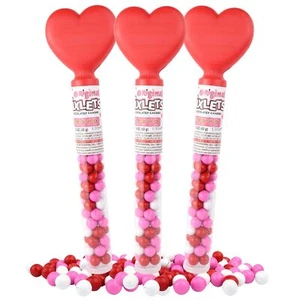 Valentine Day Candy Sixlets Coated Chocolates Individual Candie 3 Heart Tube - Picture 1 of 7