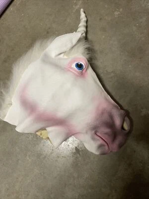 Unicorn Latex Mask with Horn and Fur Mane Dress Up - Image 1 of 4