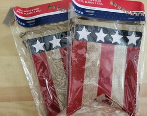 2 NEW USA Banner Burlap 4th of July Decorations Patriotic Banner Red White - Picture 1 of 1