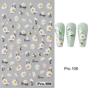 5D Cute Bee Daisy Flower Nail Stickers Butterfly Petals Self-Adhesive Decals - Picture 1 of 1