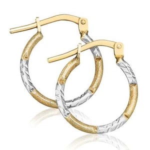 9ct Yellow Gold Silver Filled 10x2mm Patterned Hoop Earrings - Picture 1 of 1