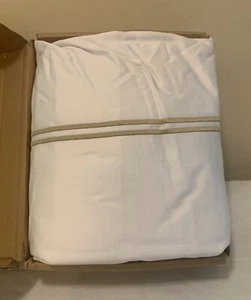 Luxury Soft Egyptian Cotton Sateen Stitch Duvet - Full/Queen White/Taupe - 400 T - Picture 1 of 4