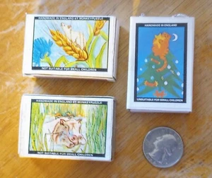 Vintage 3 Matchbox Puzzles Handmade from England-Monkey Puzzle-Cat, Mice, Hippos - Picture 1 of 15