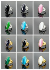 Men's Women's Stainless Steel Oval Imitation Opal Promise Wedding Rings J127