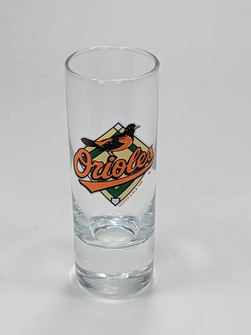 Vintage Baltimore Orioles 4" Tall Clear Shot Glass Hunter MLB Baseball Cover