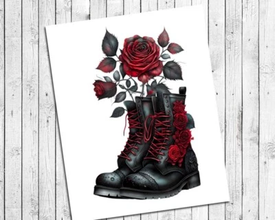 BOTAS GÓTICAS VICTORIANAS con Rosas Rojas 8x10 IMPRESIÓN CARTULINA Foto 1 de 2