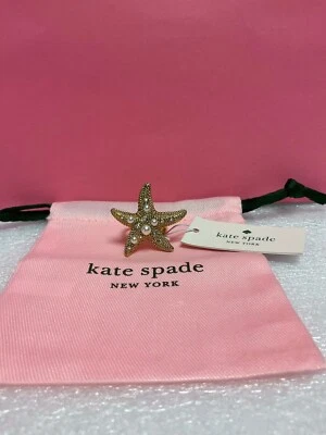 NWT Kate Spade SEA STAR Gold Plated Glass Pearl/Stone Starfish Ring Size 8 - Image 1 of 4